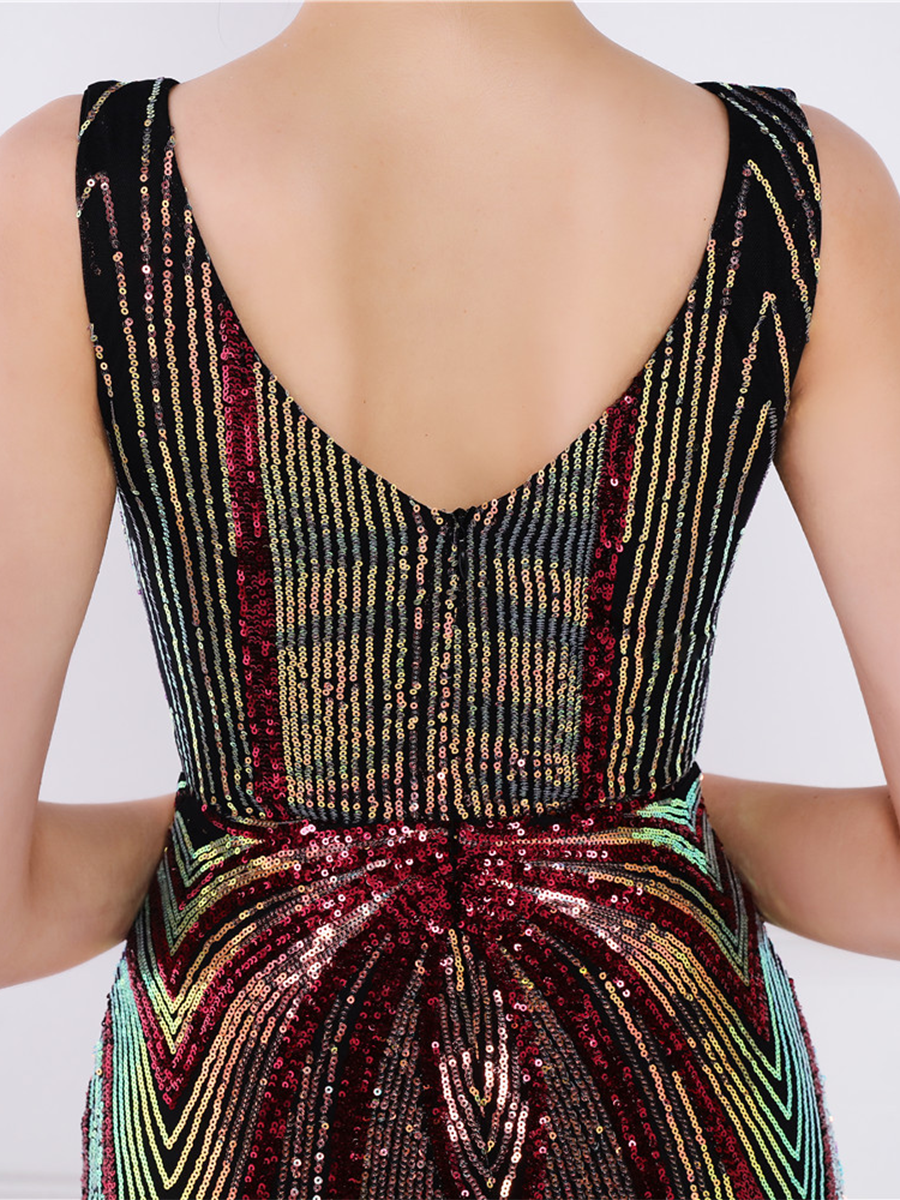 Sequin Graphic V-neck Prom Dress M02094