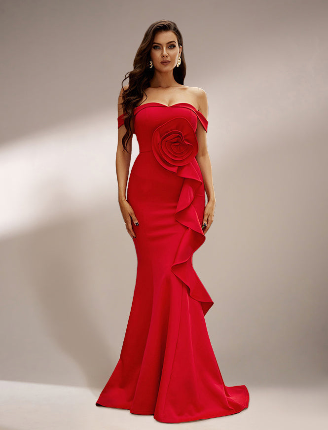 Off Shoulder Ruffled Evening Dress M02117