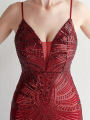 Formal Deep V Neck Spaghetti Sequin Evening Gown M02188