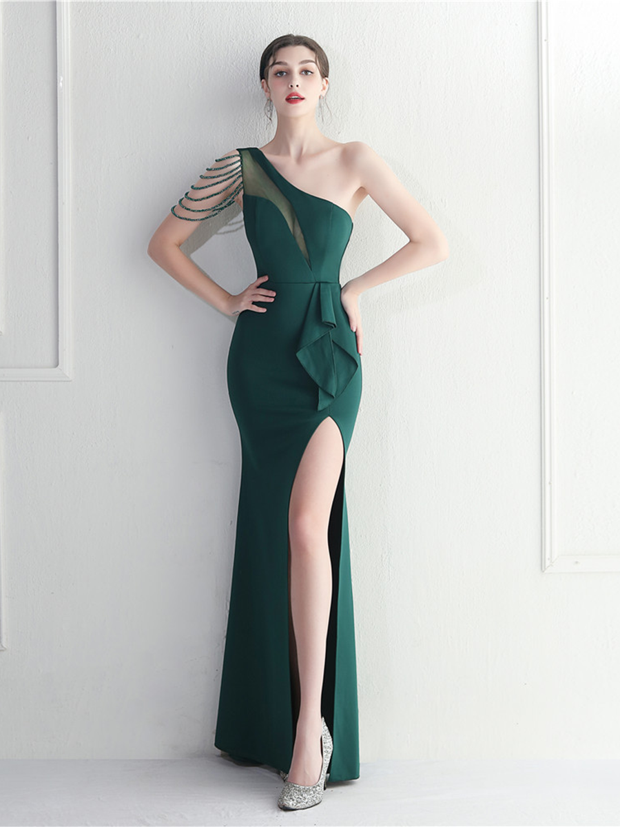 Formal One Shoulder Cutout Black Prom Dress M02289