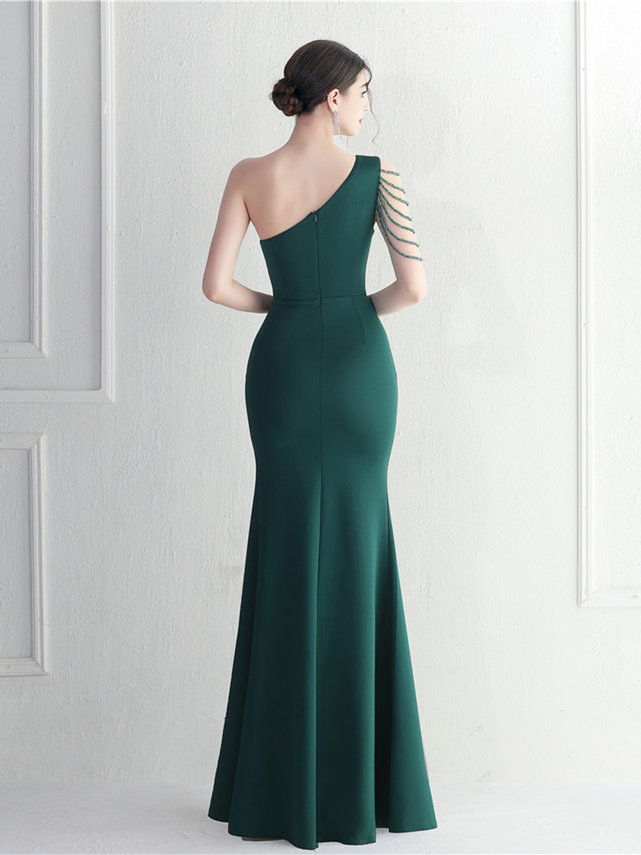 Formal One Shoulder Cutout Black Prom Dress M02289