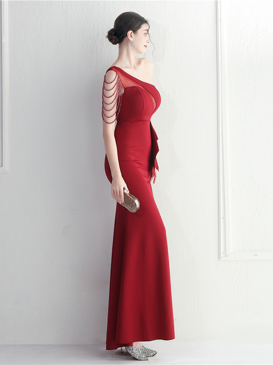 Formal One Shoulder Cutout Black Prom Dress M02289