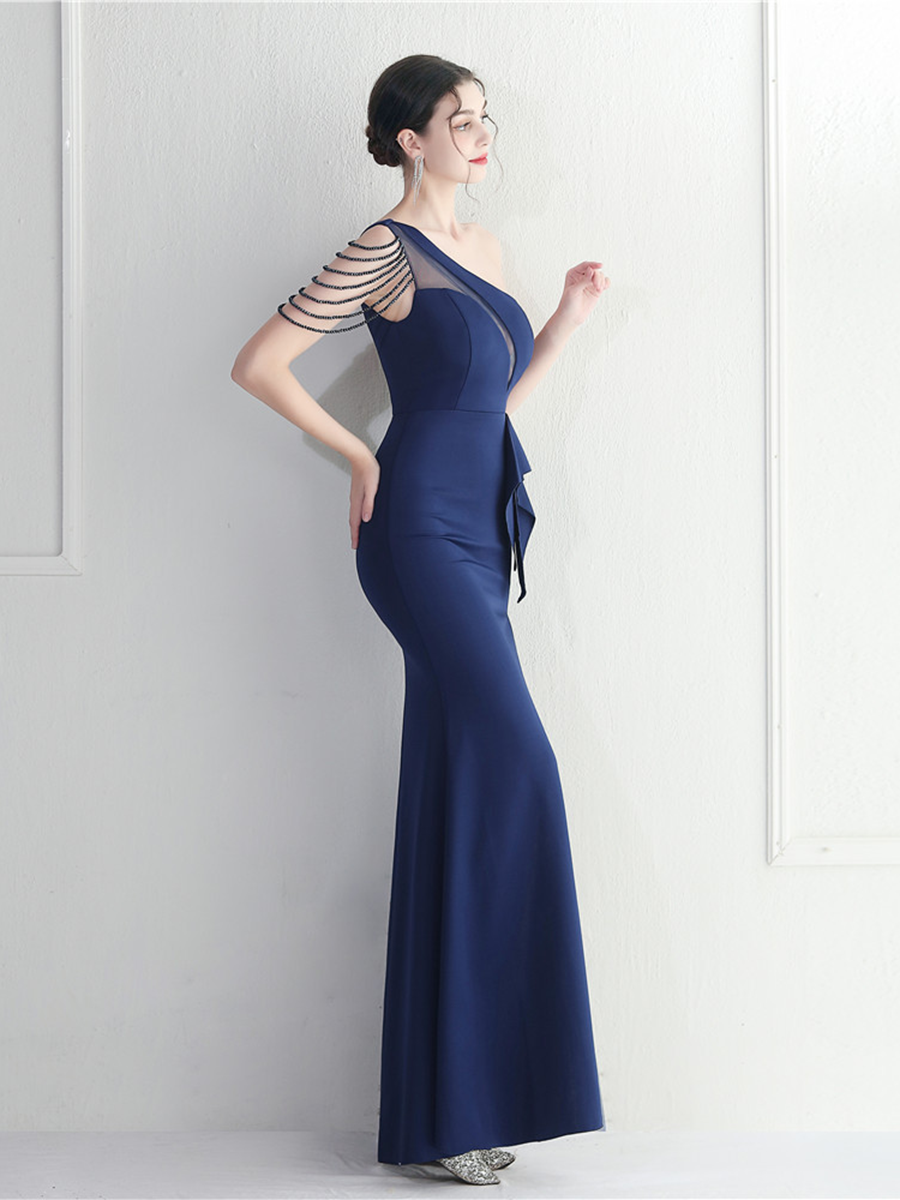 Formal One Shoulder Cutout Black Prom Dress M02289