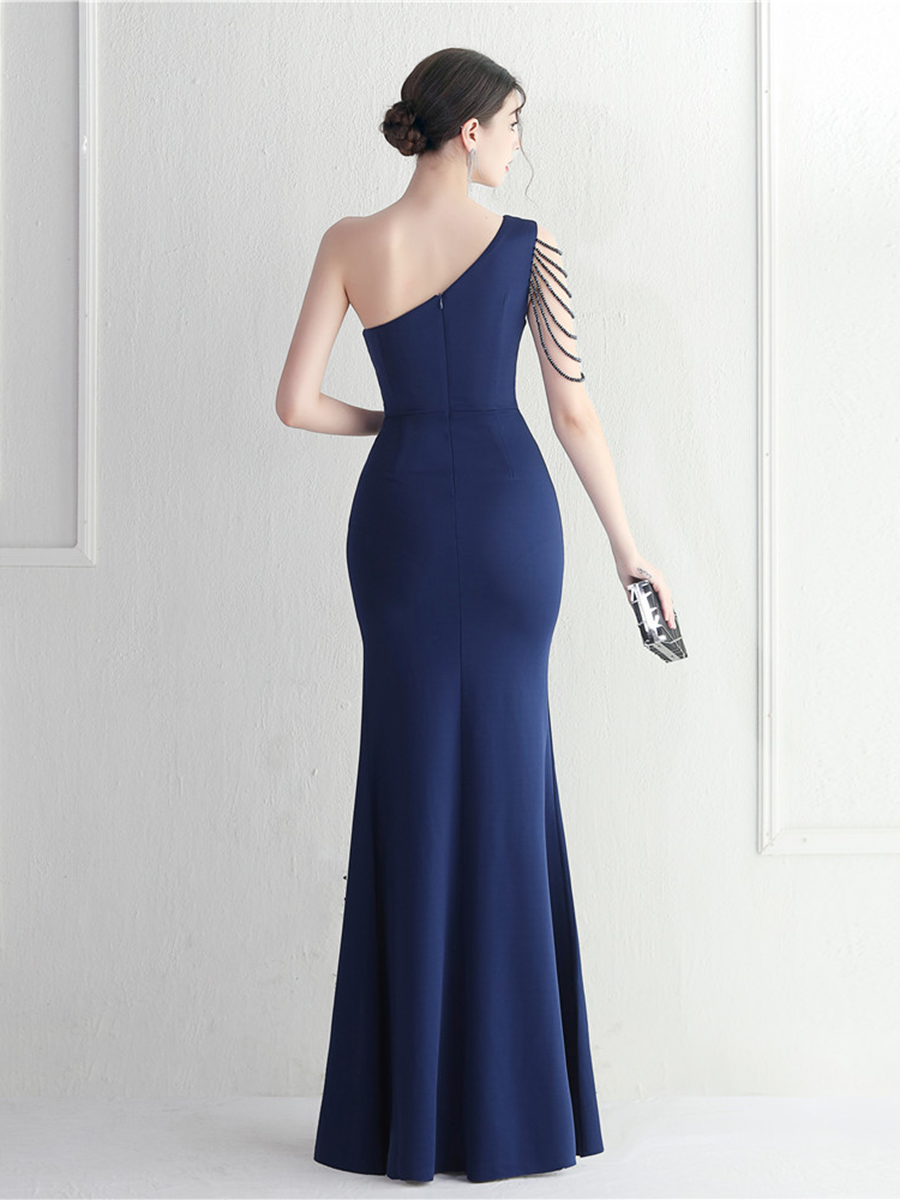 Formal One Shoulder Cutout Black Prom Dress M02289