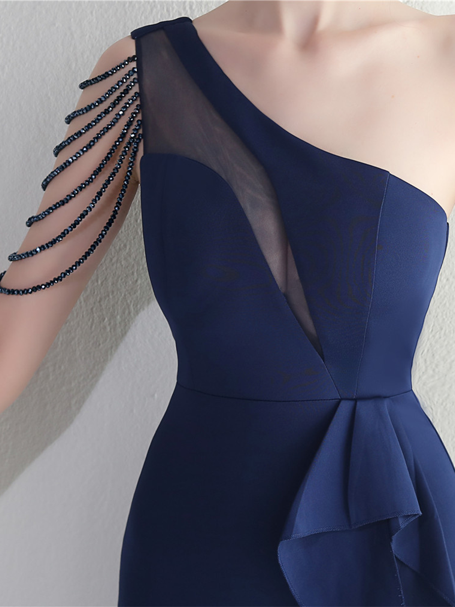 Formal One Shoulder Cutout Black Prom Dress M02289