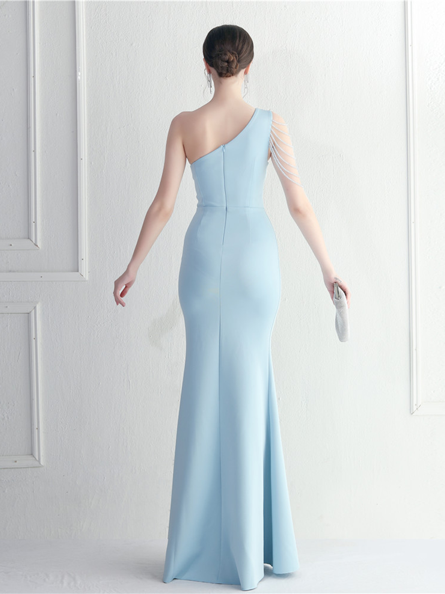 Formal One Shoulder Cutout Black Prom Dress M02289
