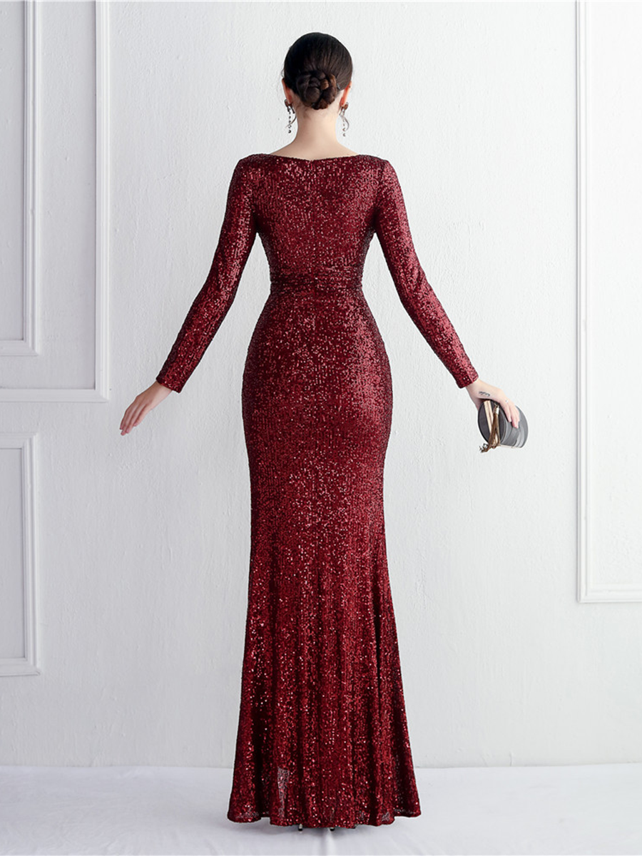 Formal V-Neck Sequin Prom Dress M02336