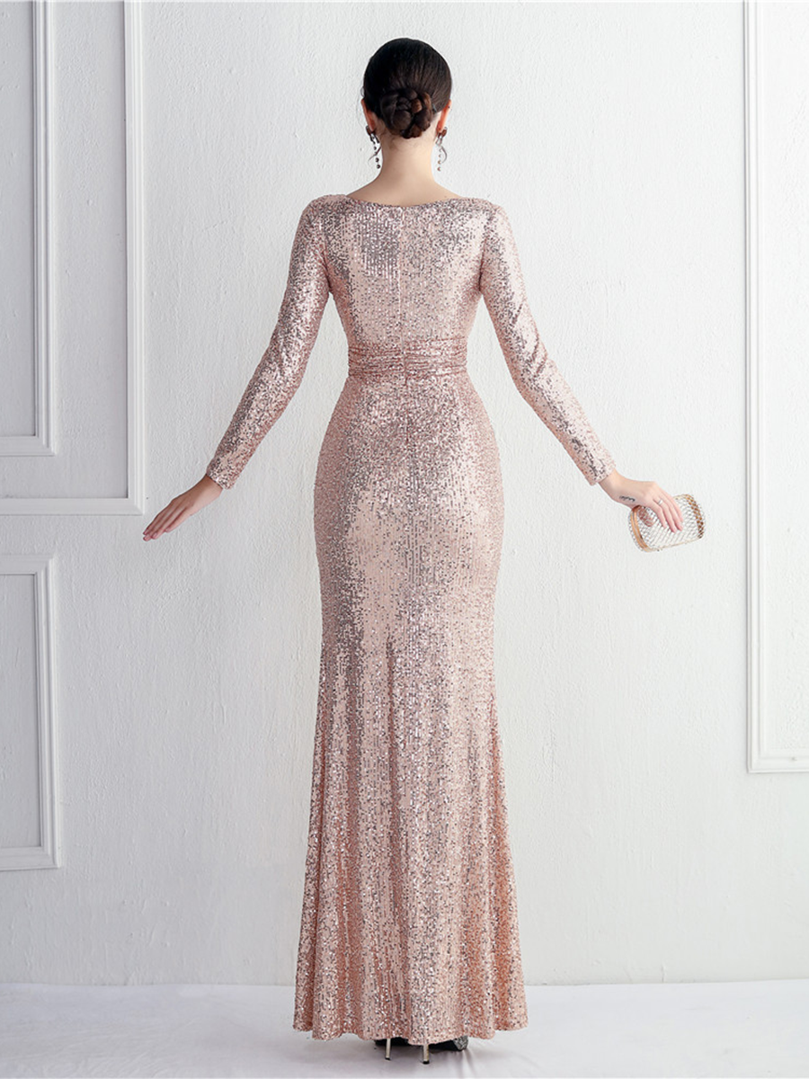 Formal V-Neck Sequin Prom Dress M02336