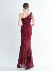 Feather Sequin Split Formal Dress M02337