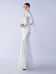 Sequin V-neck Ruffled Mermaid Elegant Bridal Dress M02339