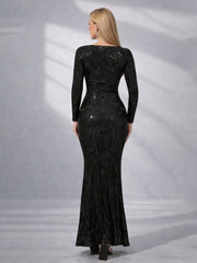 Long Sleeve Sequin Mermaid Prom Dress M0910
