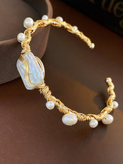 Baroque Pearl Gold Wire Cuff Bracelet MBS0128