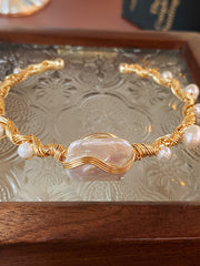 Baroque Pearl Gold Wire Cuff Bracelet MBS0128