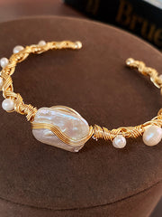 Baroque Pearl Gold Wire Cuff Bracelet MBS0128