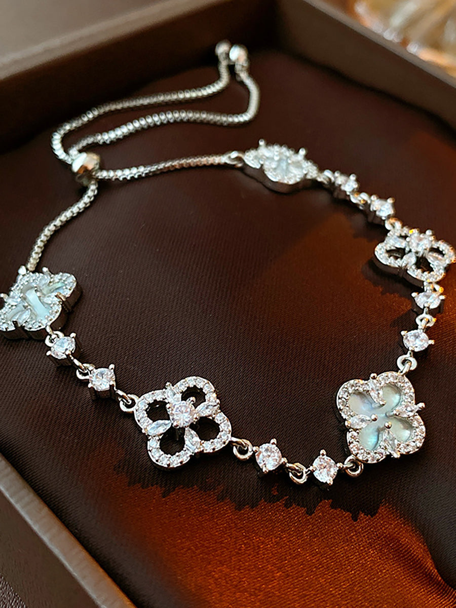 Four-Leaf Clover Floral Zircon Bracelet MBS0129