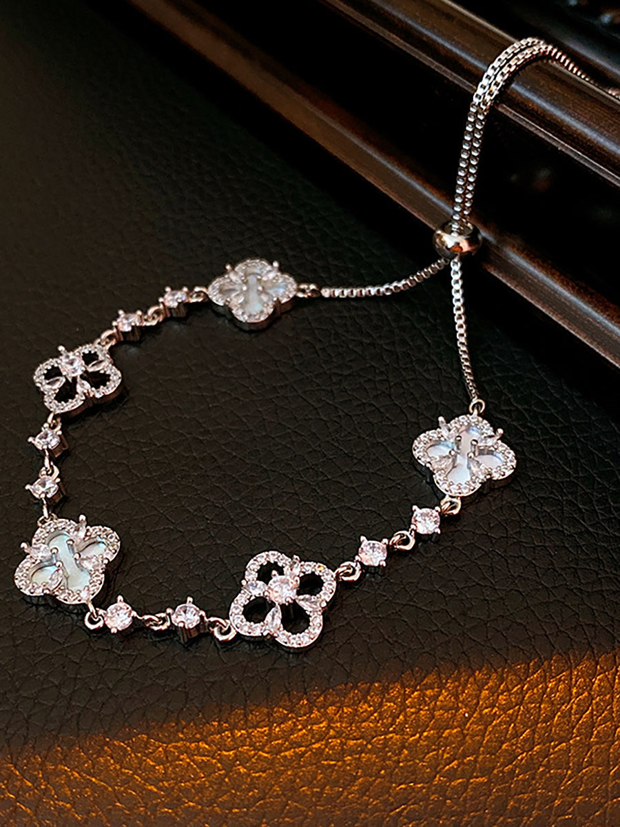 Four-Leaf Clover Floral Zircon Bracelet MBS0129