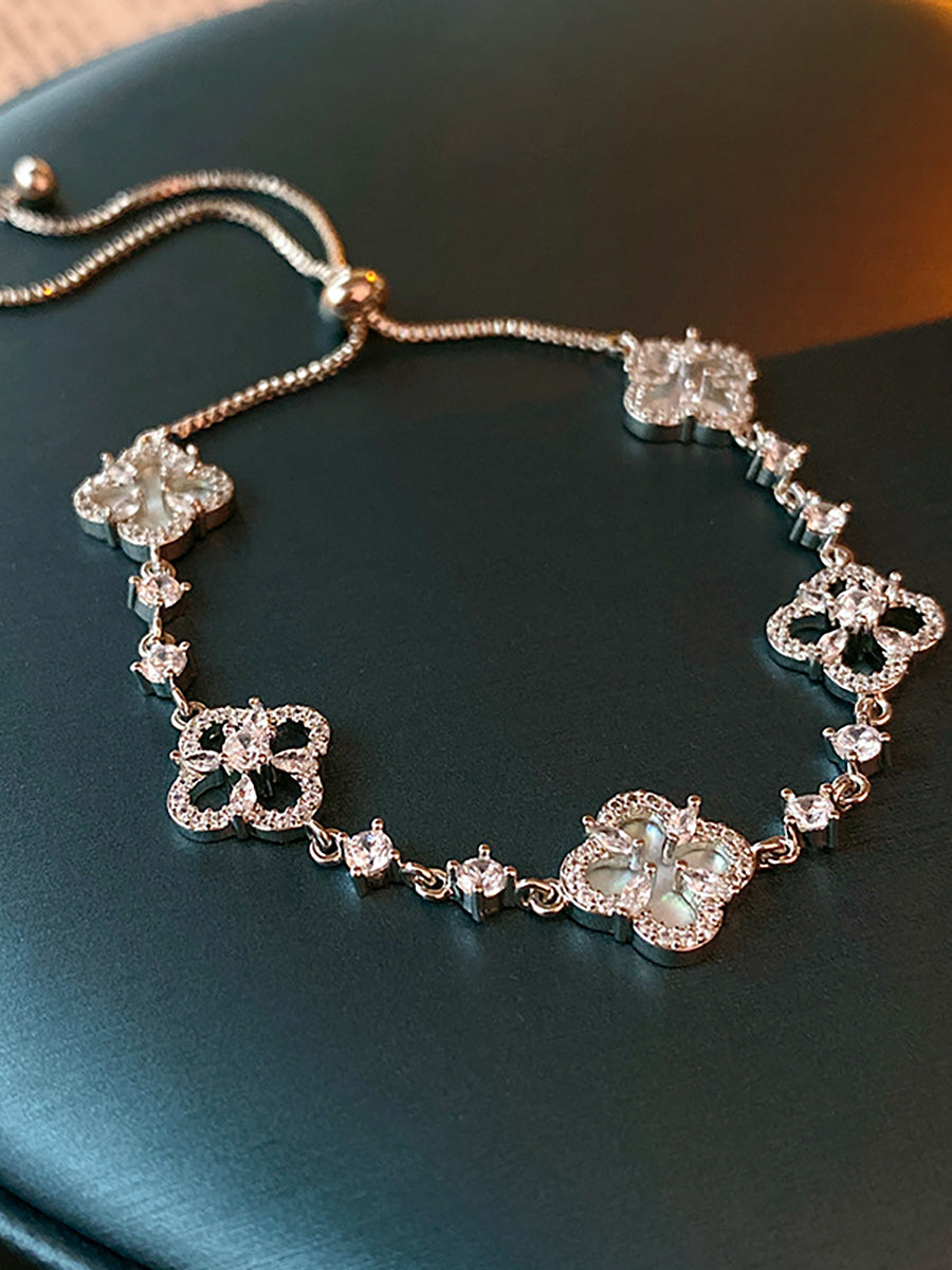 Four-Leaf Clover Floral Zircon Bracelet MBS0129