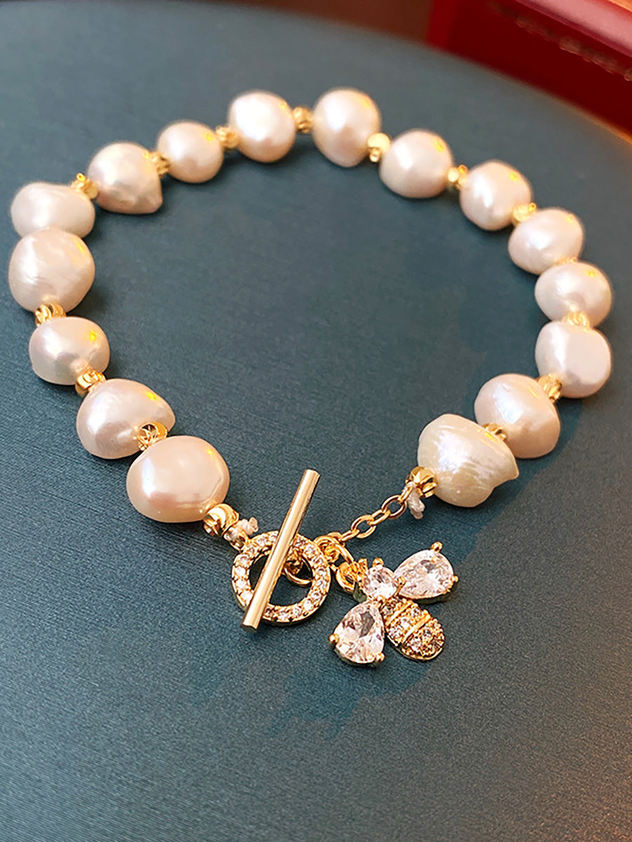 Pearl Zircon Bee Charm Bracelet MBS0131