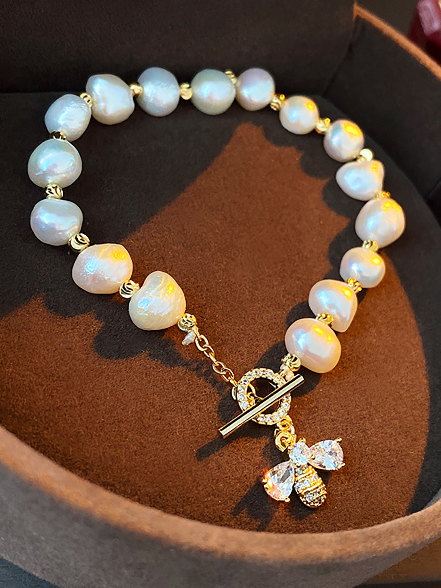 Pearl Zircon Bee Charm Bracelet MBS0131