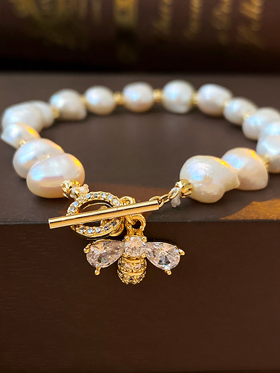 Pearl Zircon Bee Charm Bracelet MBS0131