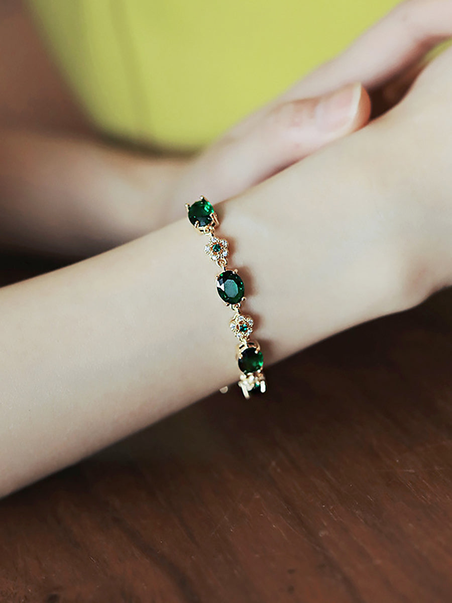 Emerald Green Crystal Gold Chain Bracelet MBS0133