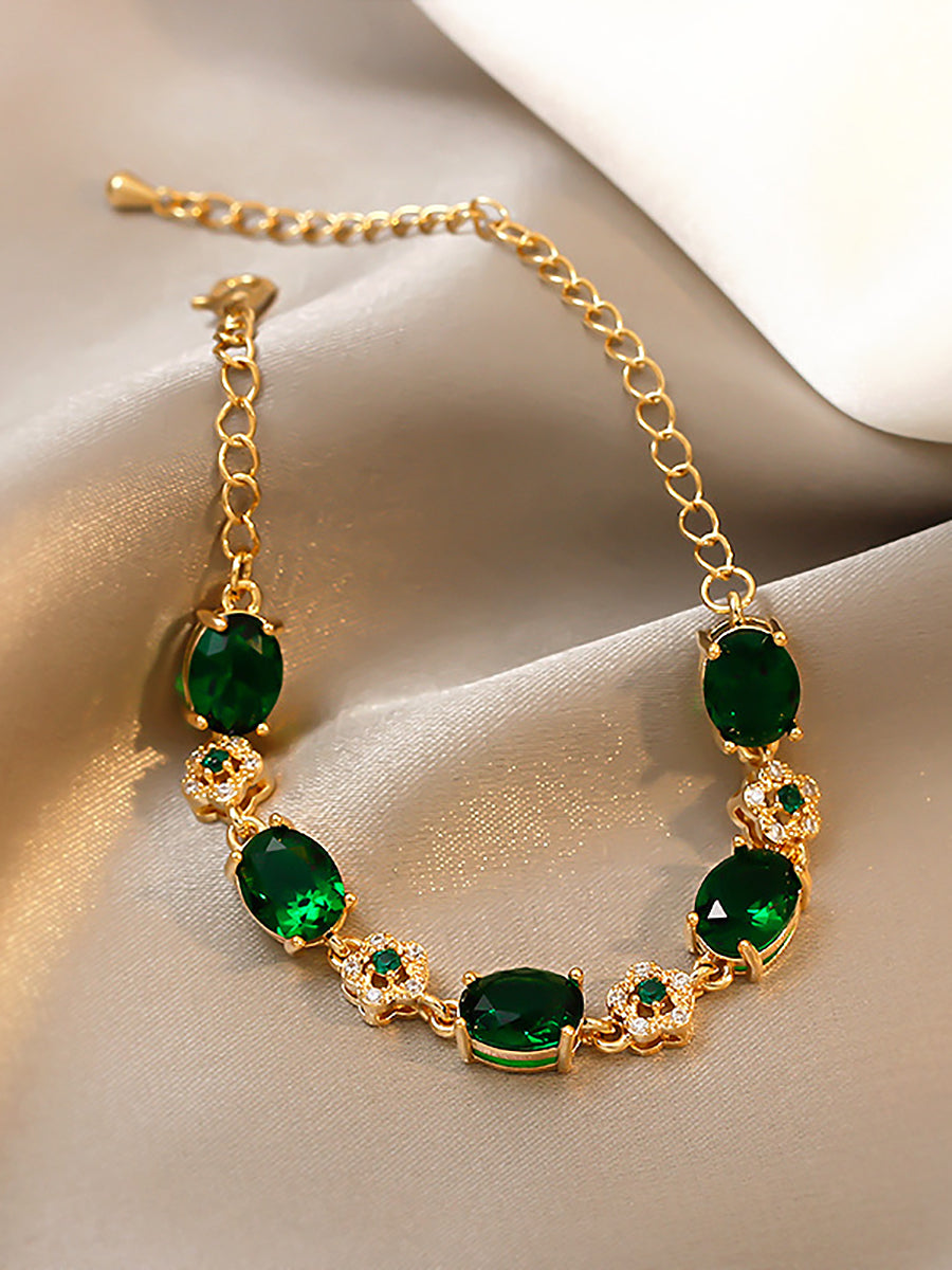 Emerald Green Crystal Gold Chain Bracelet MBS0133