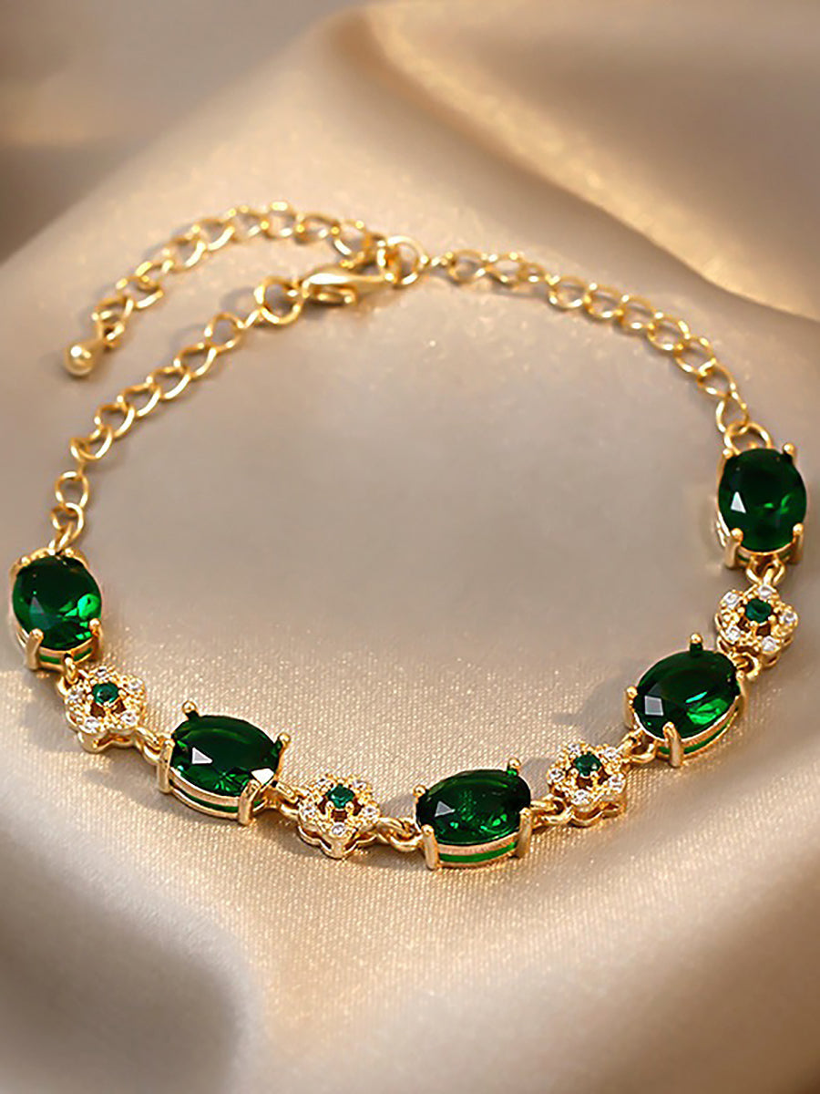 Emerald Green Crystal Gold Chain Bracelet MBS0133