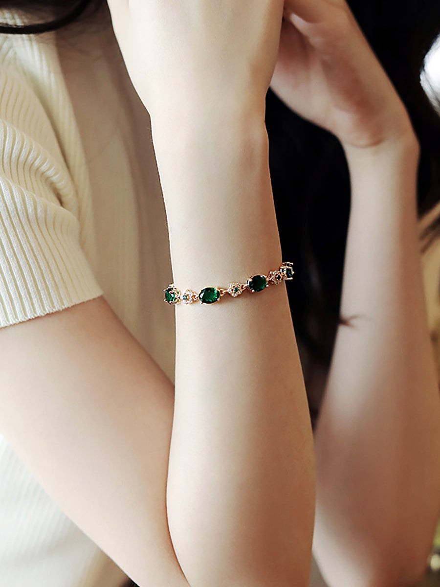 Emerald Green Crystal Gold Chain Bracelet MBS0133