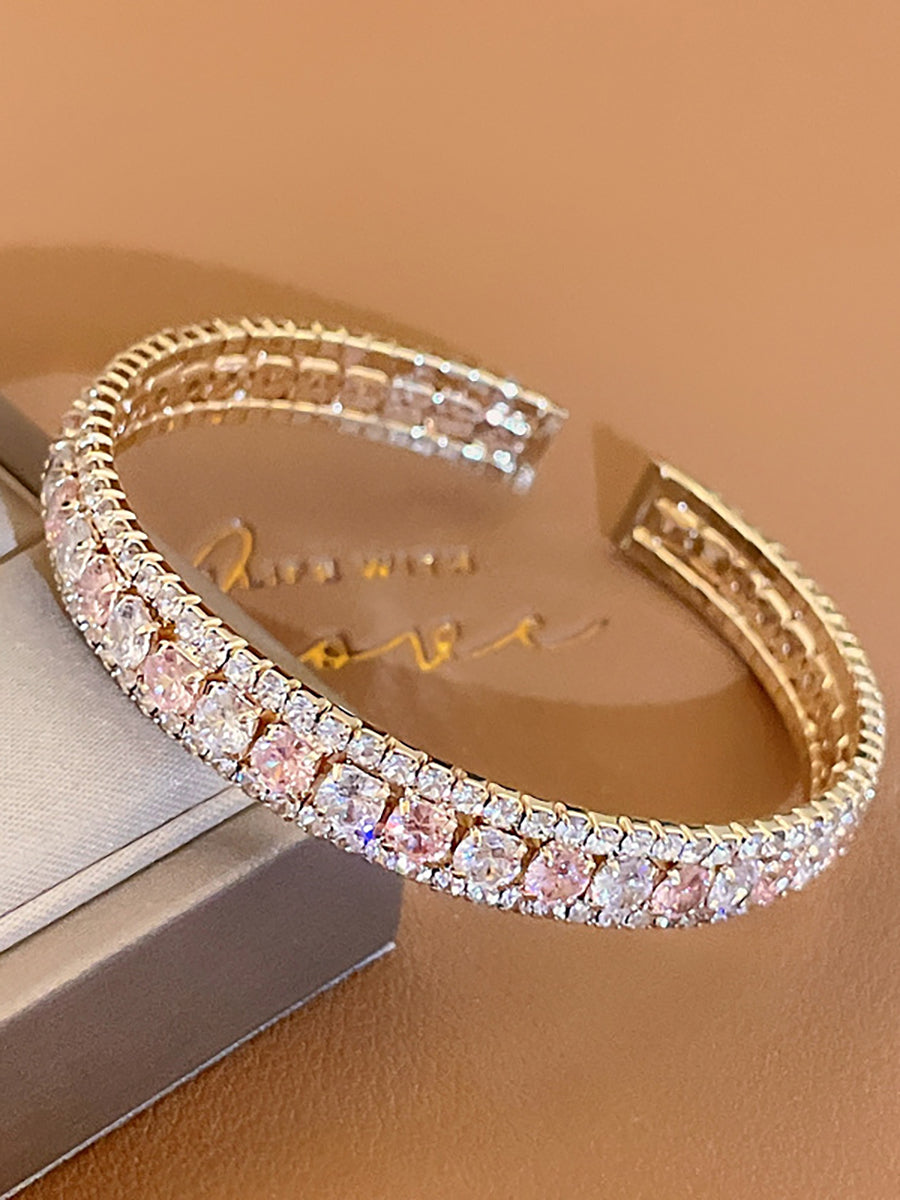 Double-Row Zircon Open Cuff Bangle MBS0134