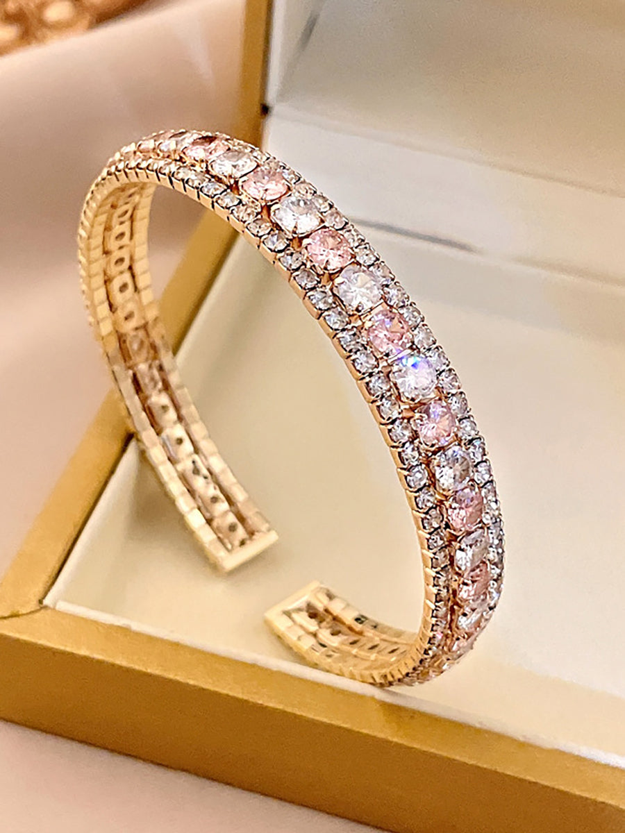 Double-Row Zircon Open Cuff Bangle MBS0134