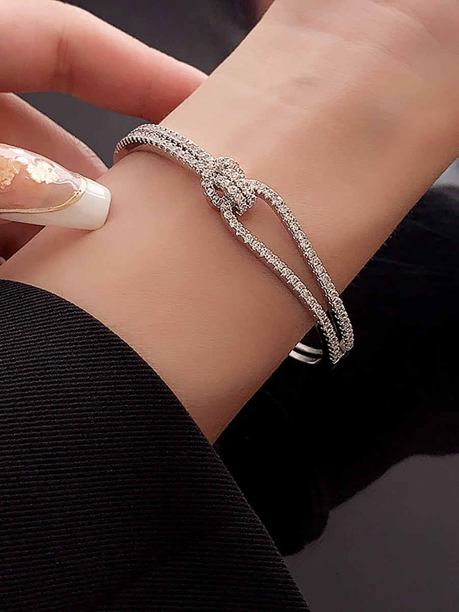 Crossed Zircon Open Cuff Bangle MBS0139