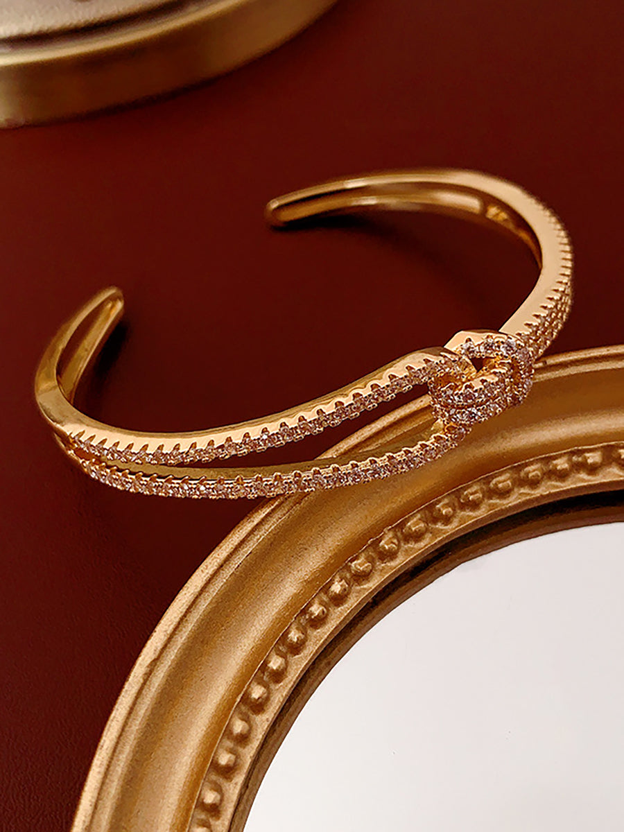 Crossed Zircon Open Cuff Bangle MBS0139