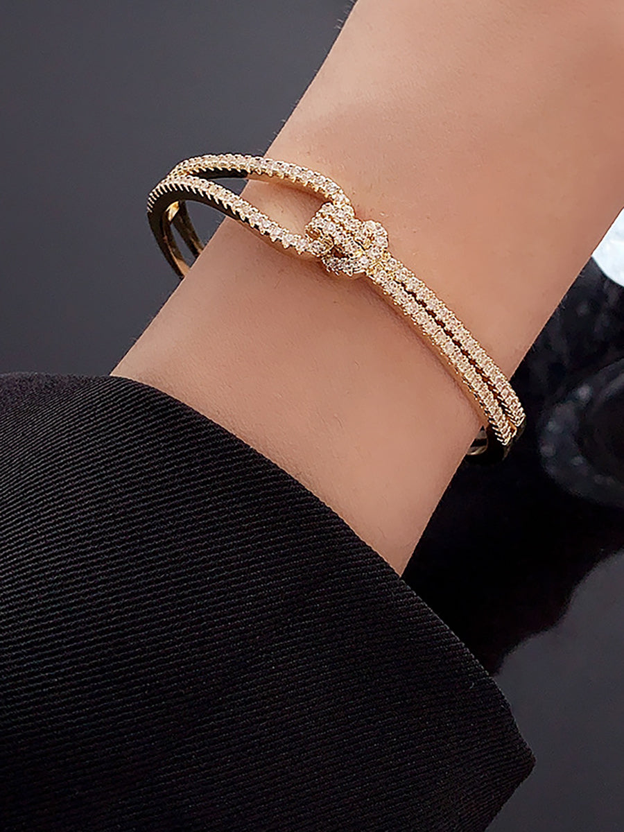 Crossed Zircon Open Cuff Bangle MBS0139