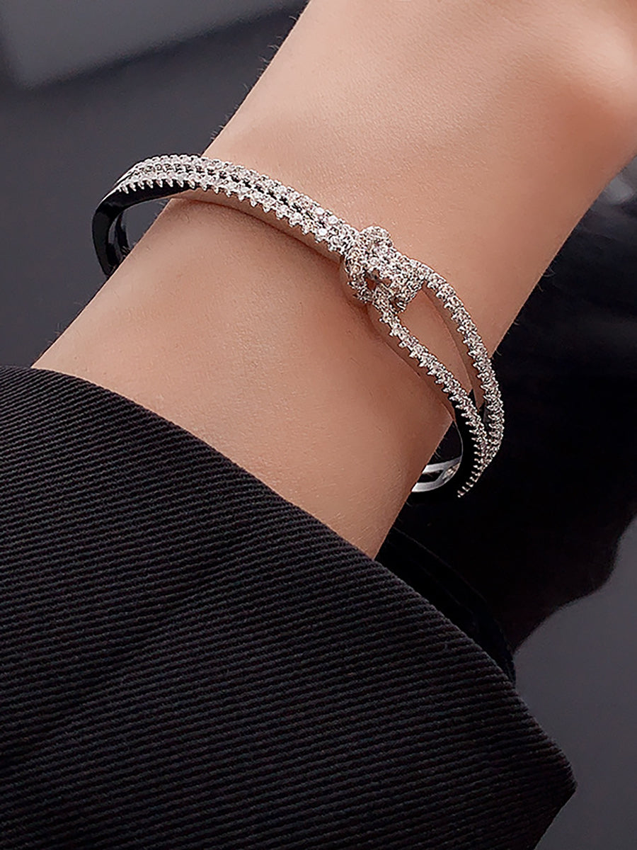 Crossed Zircon Open Cuff Bangle MBS0139