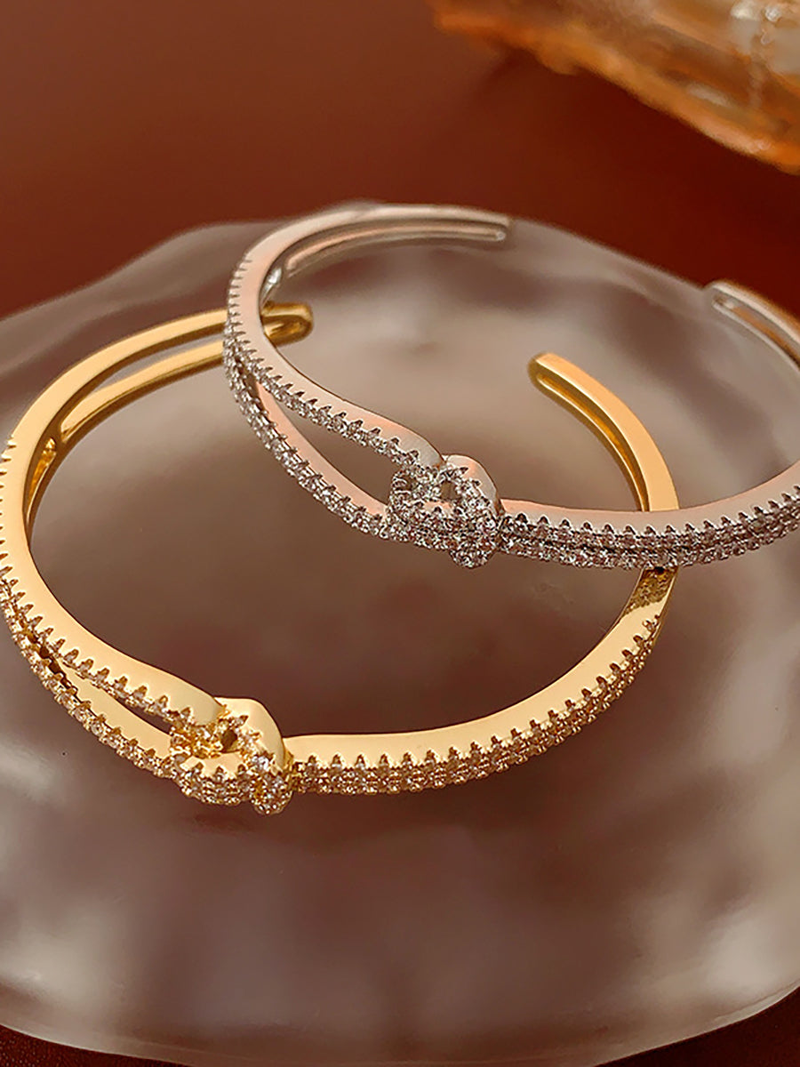 Crossed Zircon Open Cuff Bangle MBS0139