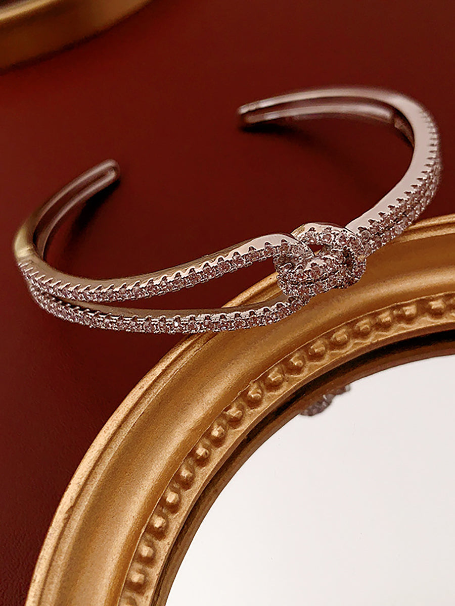 Crossed Zircon Open Cuff Bangle MBS0139