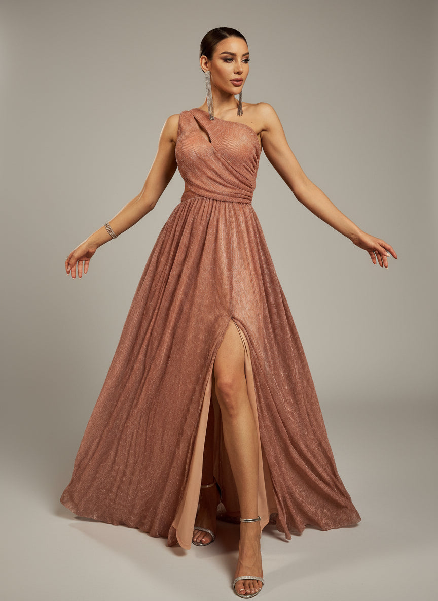 One Shoulder Cutout A-line Split Bridesmaid Dress MCB0939