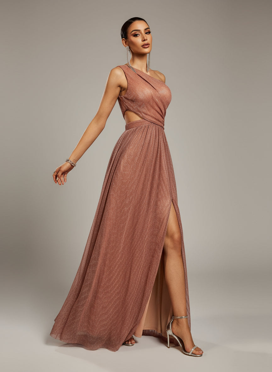 One Shoulder Cutout A-line Split Bridesmaid Dress MCB0939