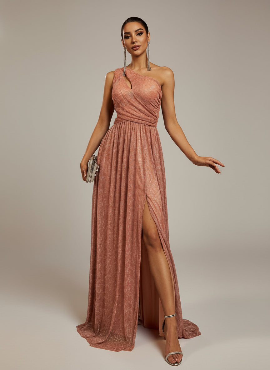 One Shoulder Cutout A-line Split Bridesmaid Dress MCB0939