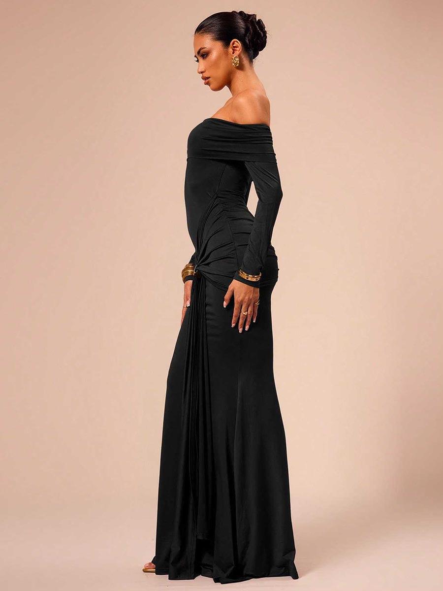 Off Shoulder Draped Long Sleeve Dress MCC1202