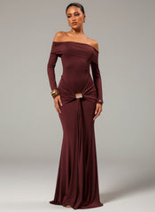 Off Shoulder Draped Long Sleeve Dress MCC1202