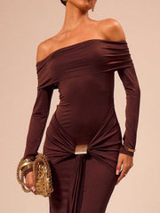 Off Shoulder Draped Long Sleeve Dress MCC1202