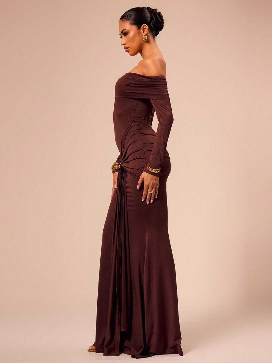 Off Shoulder Draped Long Sleeve Dress MCC1202