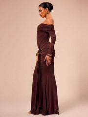 Off Shoulder Draped Long Sleeve Dress MCC1202