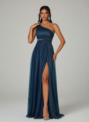 One Shoulder Mesh Pleated Prom Dress MCW1149