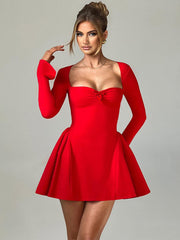 Square Neck Long Sleeve A-line Party Dress MCW1188