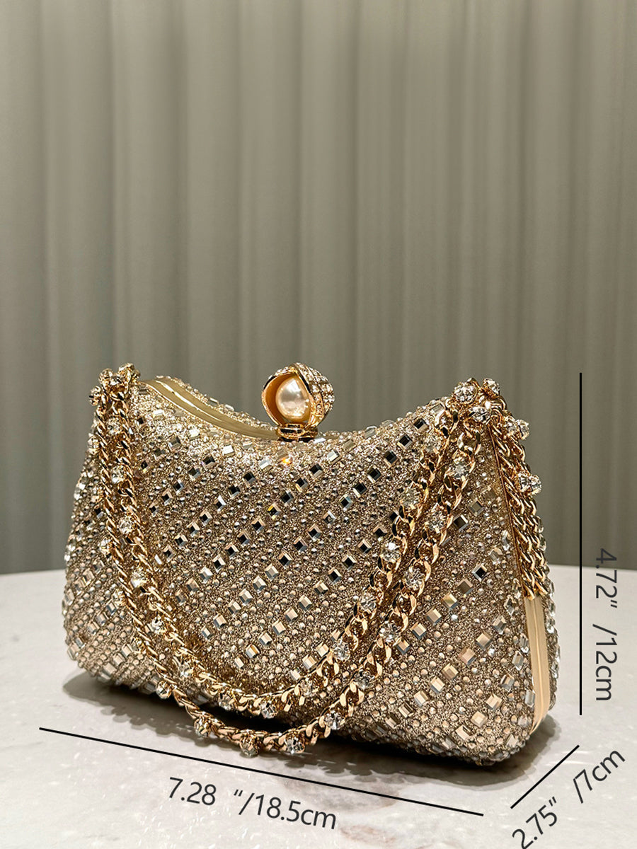 Luxurious Gold Rhinestone-embellished Clutch MNBF117