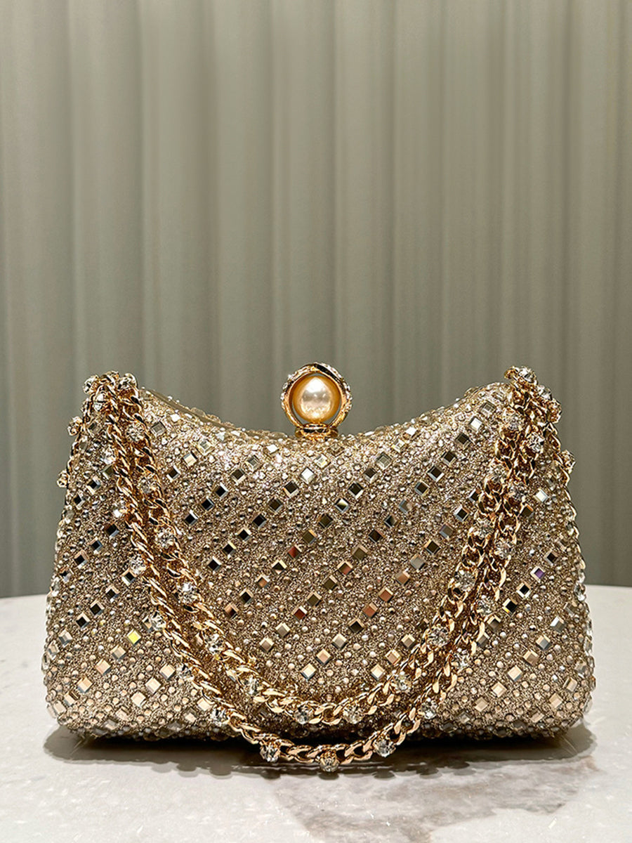 Luxurious Gold Rhinestone-embellished Clutch MNBF117