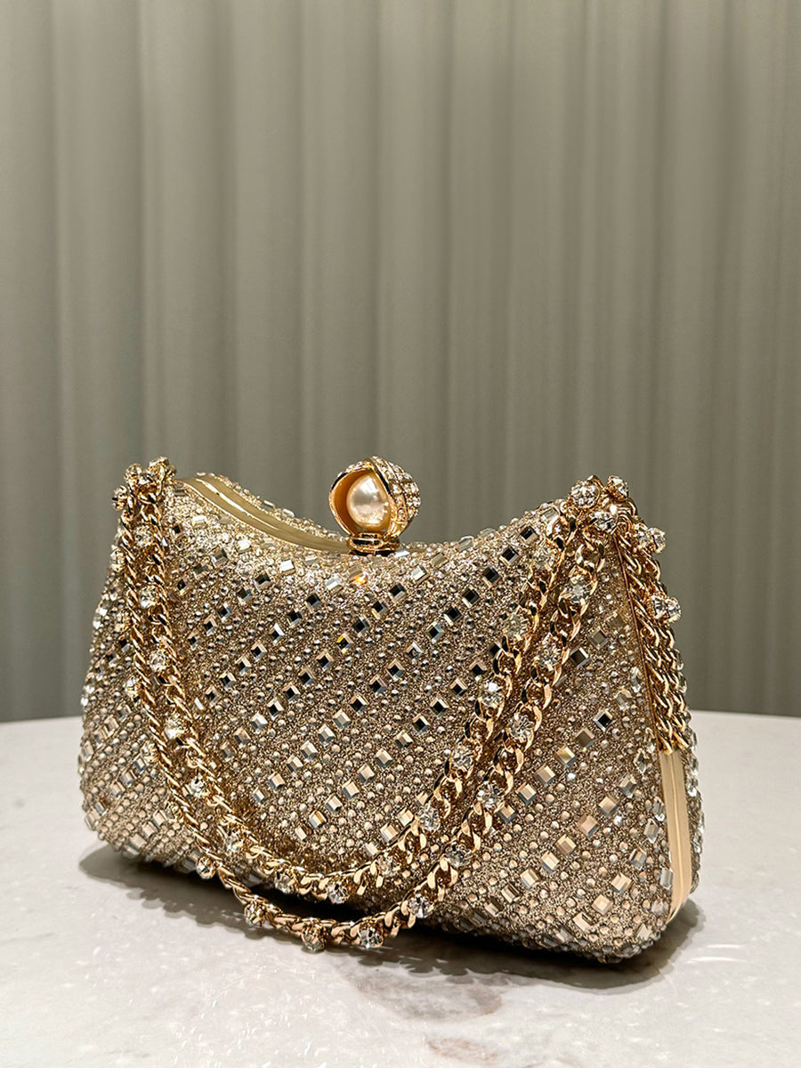 Luxurious Gold Rhinestone-embellished Clutch MNBF117