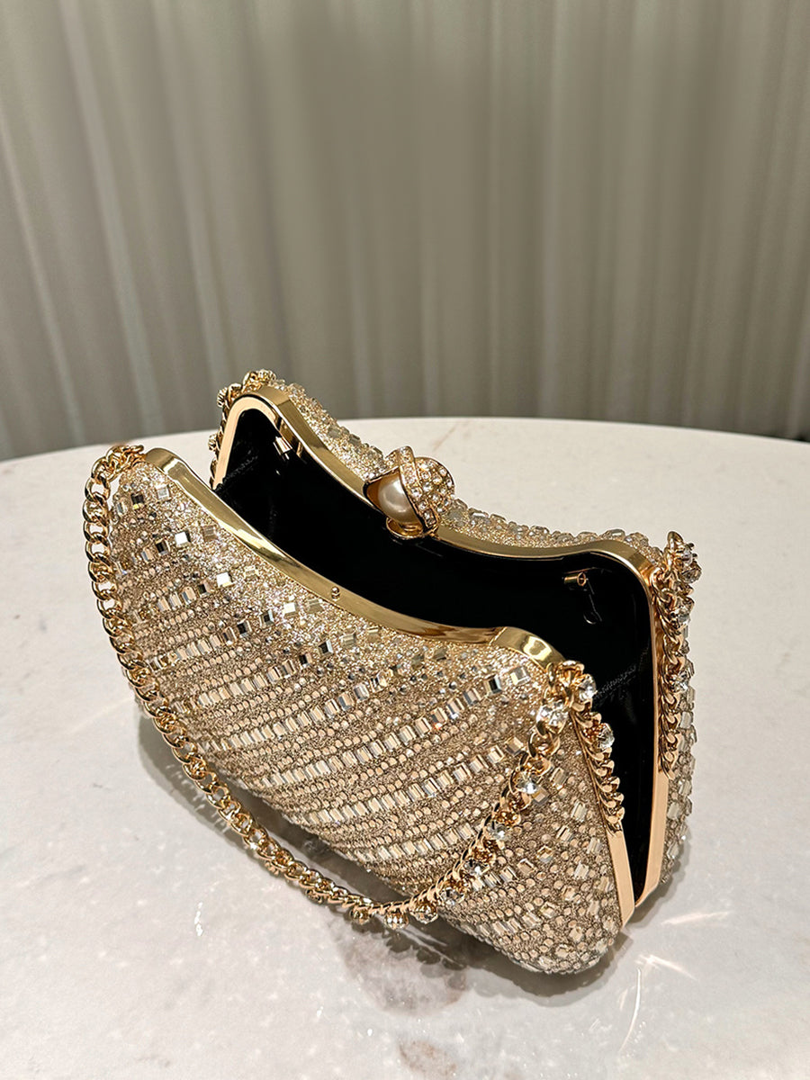 Luxurious Gold Rhinestone-embellished Clutch MNBF117